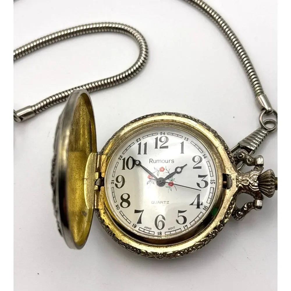 RUMOURS Hunting Motif Pocket Watch Chain with clip, Japan Quartz Movement Works